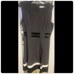 Calvin Klein belted sleeveless dress gray/black/white size 14